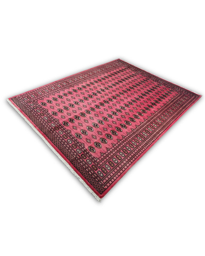 Rose Pink Turkmen Gül Bokhara Rug, Hand-Knotted Pakistani Wool