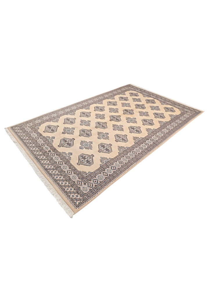 Ivory and Slate Grey Jaldar Diamond Gül, Hand-Knotted Wool Rug