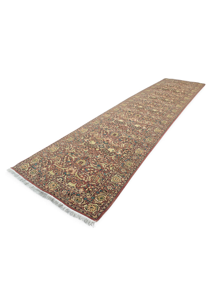 Brick Red and Cream All-Over Shah Abbasi, Hand-Knotted Wool Rug