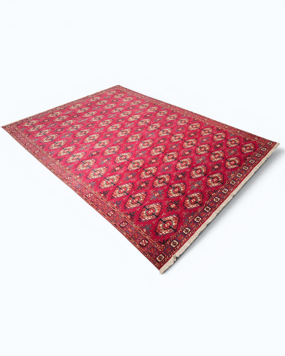 Red Turkmen Bokhara Rug, Hand-Knotted Afghani Sherwan