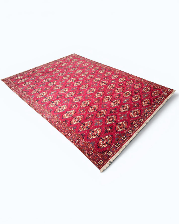 Red Turkmen Bokhara Rug, Hand-Knotted Afghani Sherwan