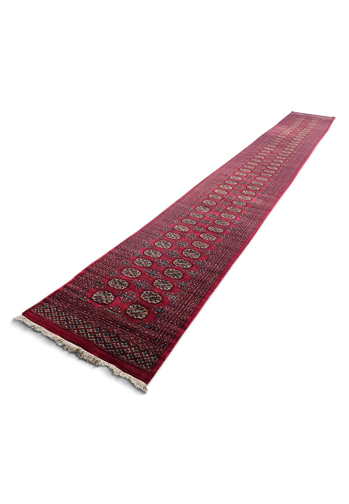 Wine Red Turkmen Gül Bokhara Rug, Hand-Knotted Wool