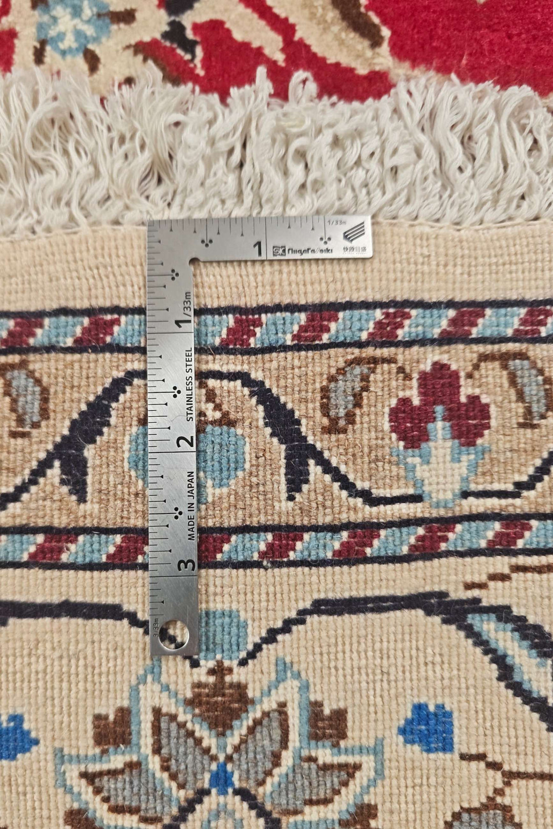 Red and Ivory Medallion Nain, Hand-Knotted Wool Rug