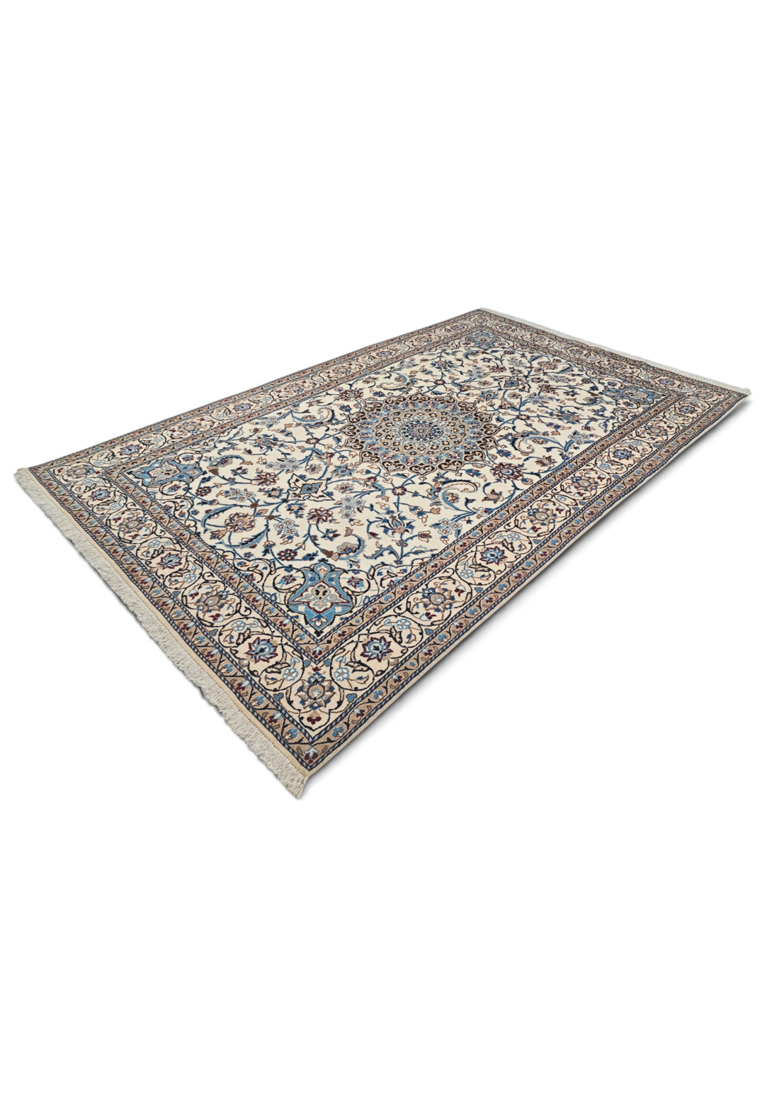 Ivory and Sky Blue Medallion Nain, Hand-Knotted Wool Rug