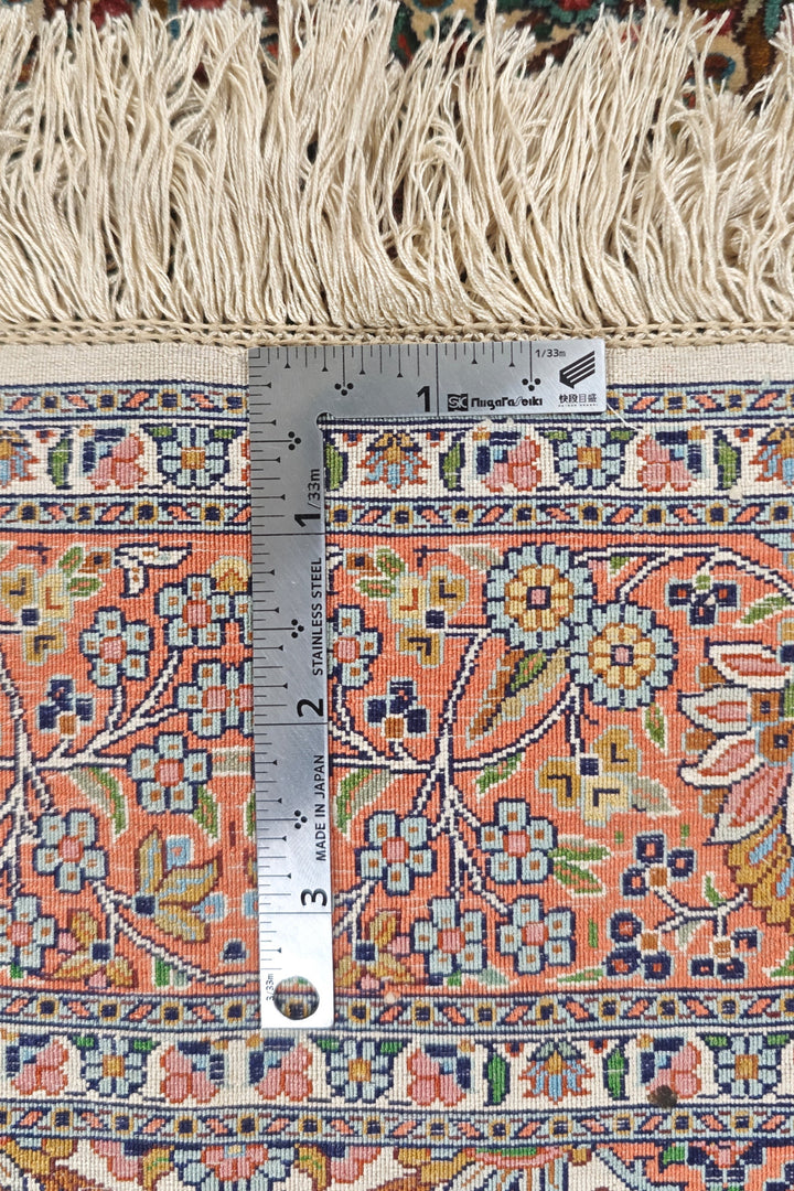 Cream and Rust Lobed Medallion, Hand-Knotted Silk Rug