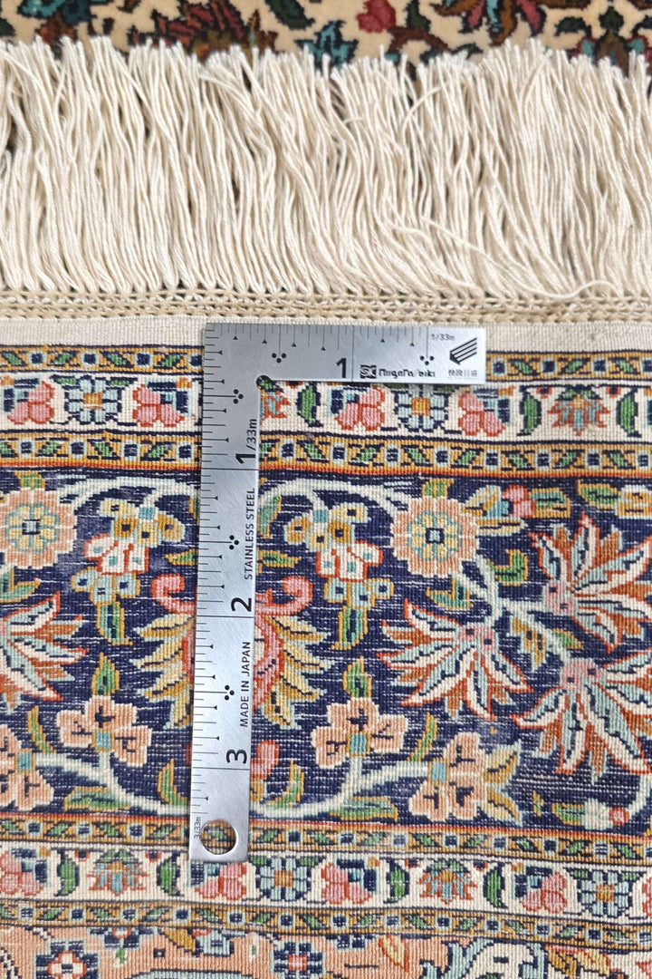 Ivory and Rust Rosette Medallion, Hand-Knotted Silk Rug