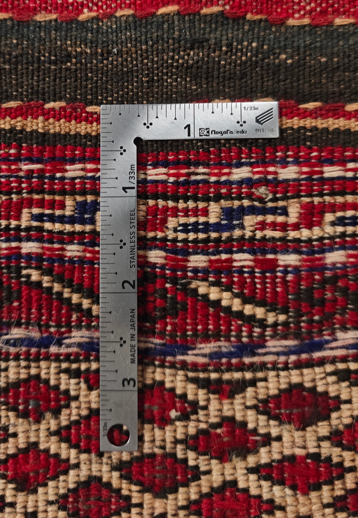 Cream and Red Hooked Medallion Kilim, Hand-Woven Wool