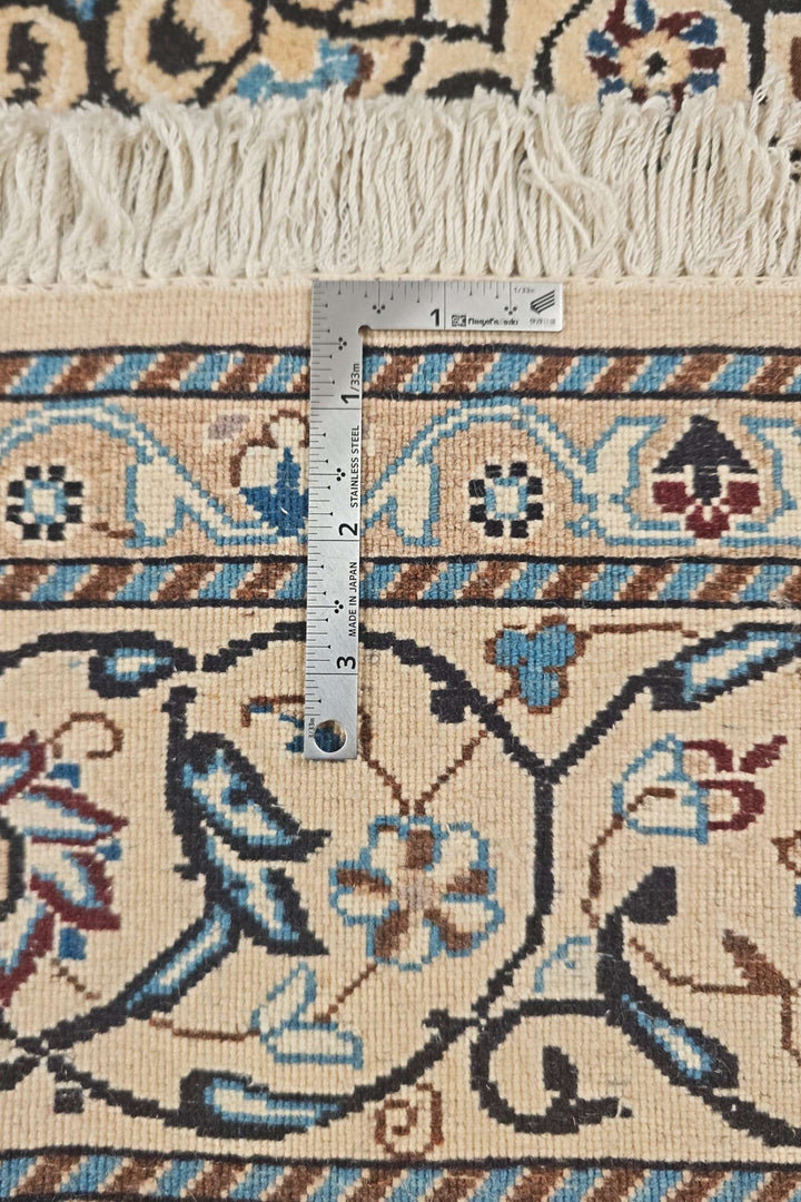 Cream and Blue Medallion Nain, Hand-Knotted Wool Rug