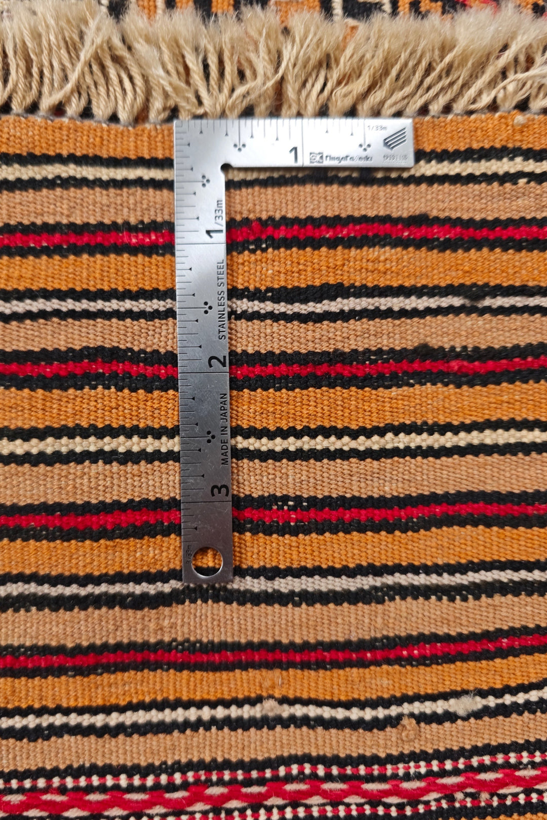 Terracotta and Apricot Banded Kilim, Hand-Woven Wool