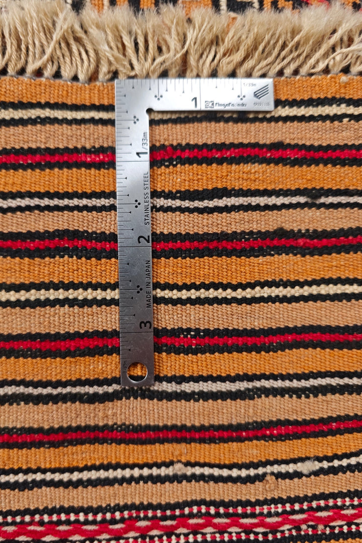 Terracotta and Apricot Banded Kilim, Hand-Woven Wool