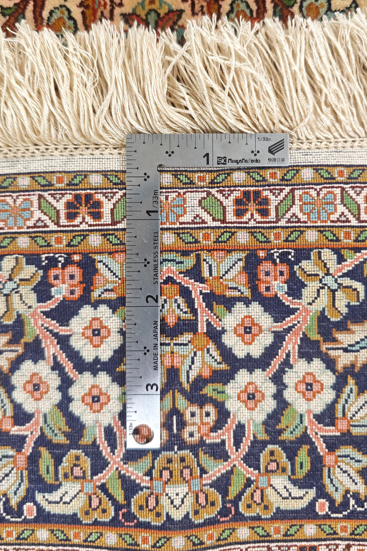 Ivory and Rust Floral Medallion, Hand-Knotted Silk Rug