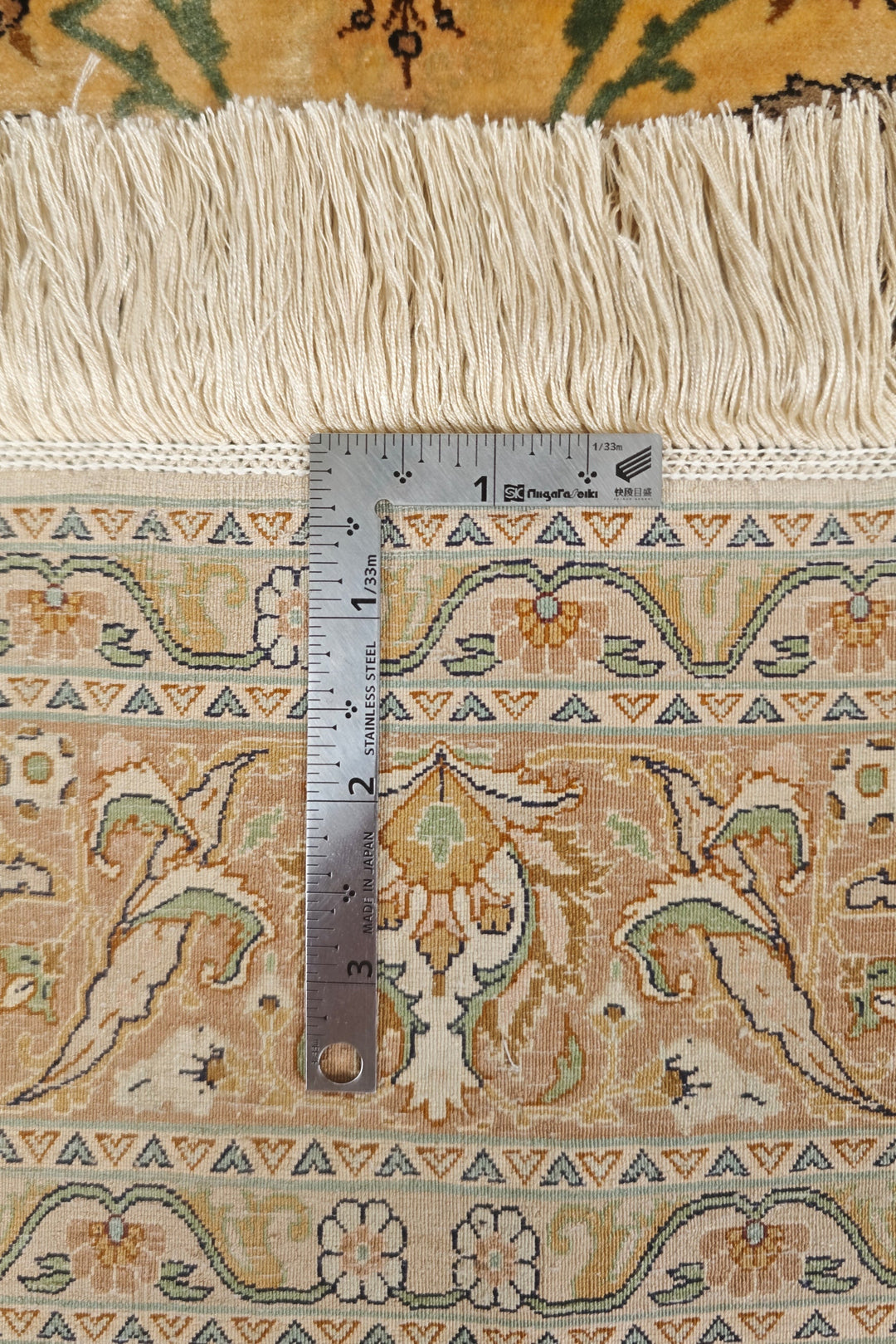 Gold and Brown Afshan All-Over Floral, Hand-Knotted Silk Rug