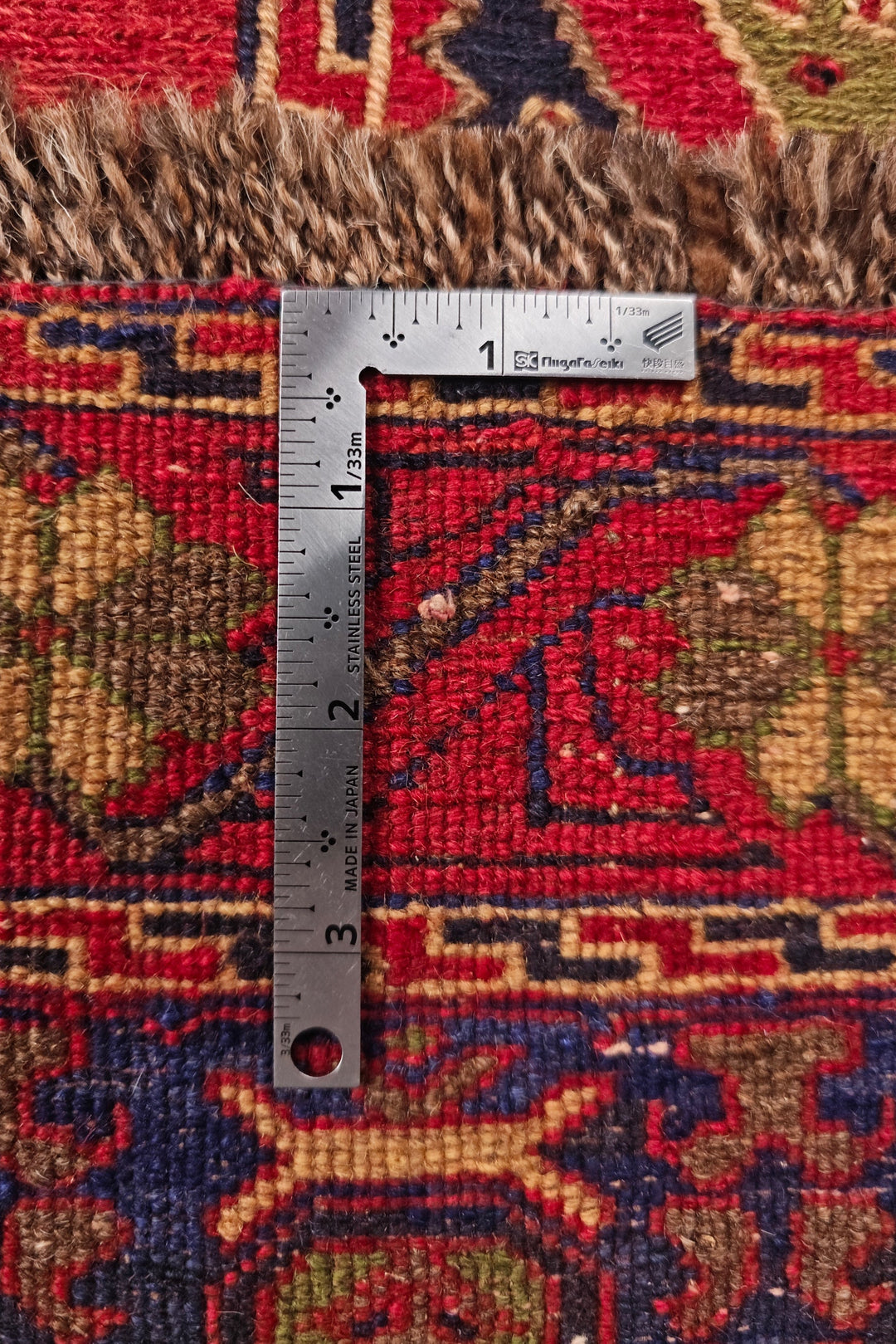 Red and Navy Twin Medallion Kilim, Hand-Woven Wool