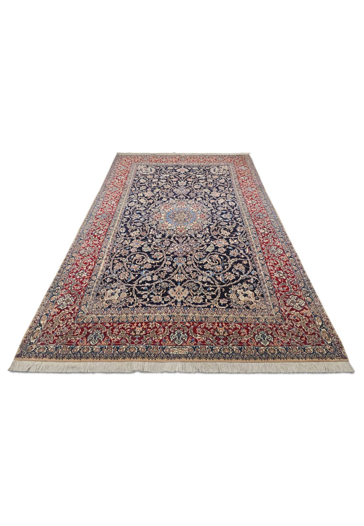 Navy and Red Medallion Nain, Hand-Knotted Wool Rug