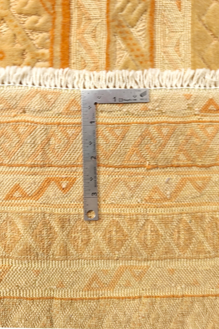 Pale Gold and Cream Diamond Lattice Kilim, Hand-Woven Wool