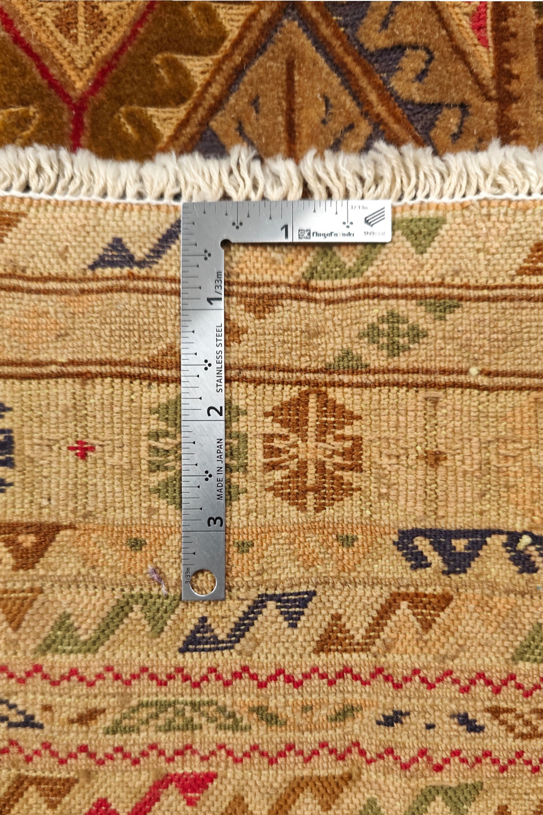 Camel and Brown Diamond Lattice Kilim, Hand-Woven Wool