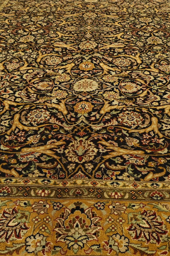 Black and Gold Floral Vine, Hand-Knotted Wool Rug