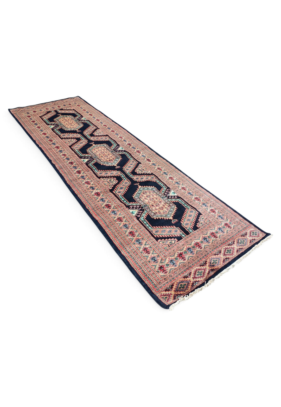 Indigo and Camel Jaldar Nested Medallion, Hand-Knotted Wool Rug