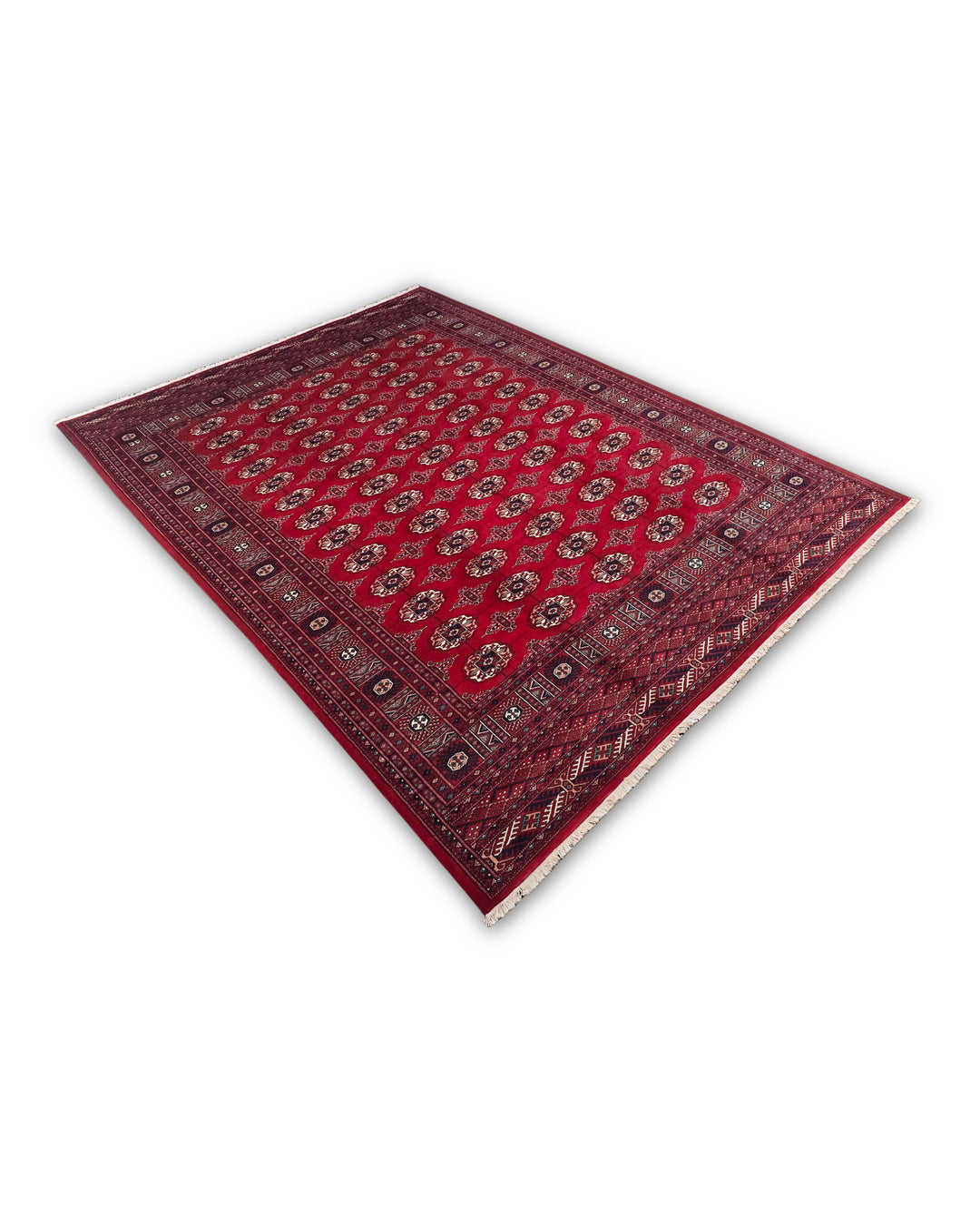 Red Turkmen Gül Bokhara Rug, Hand-Knotted Pakistani Wool