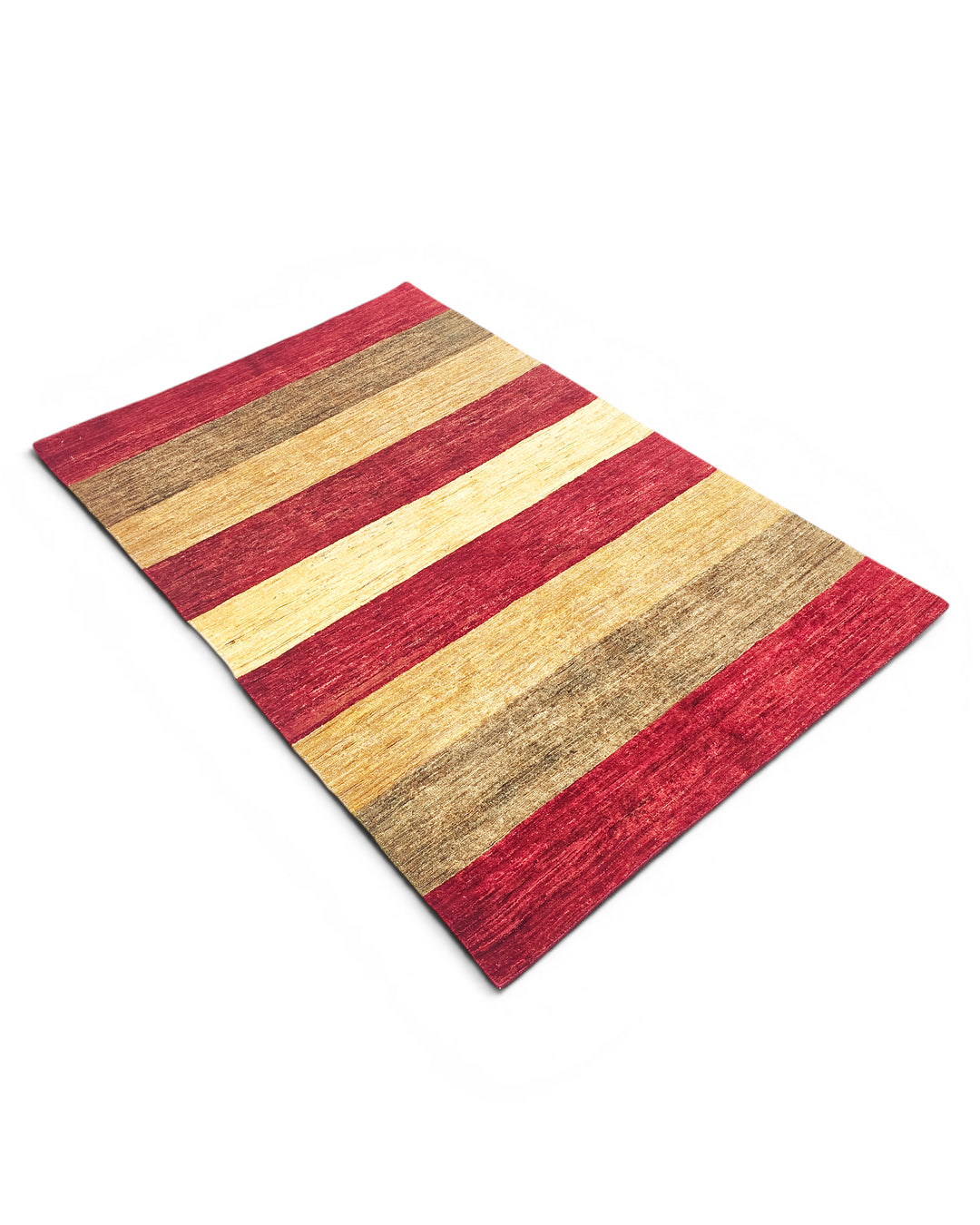 Crimson &amp; Gold Stripe Gabbeh, Hand-Knotted Afghan Wool Rug