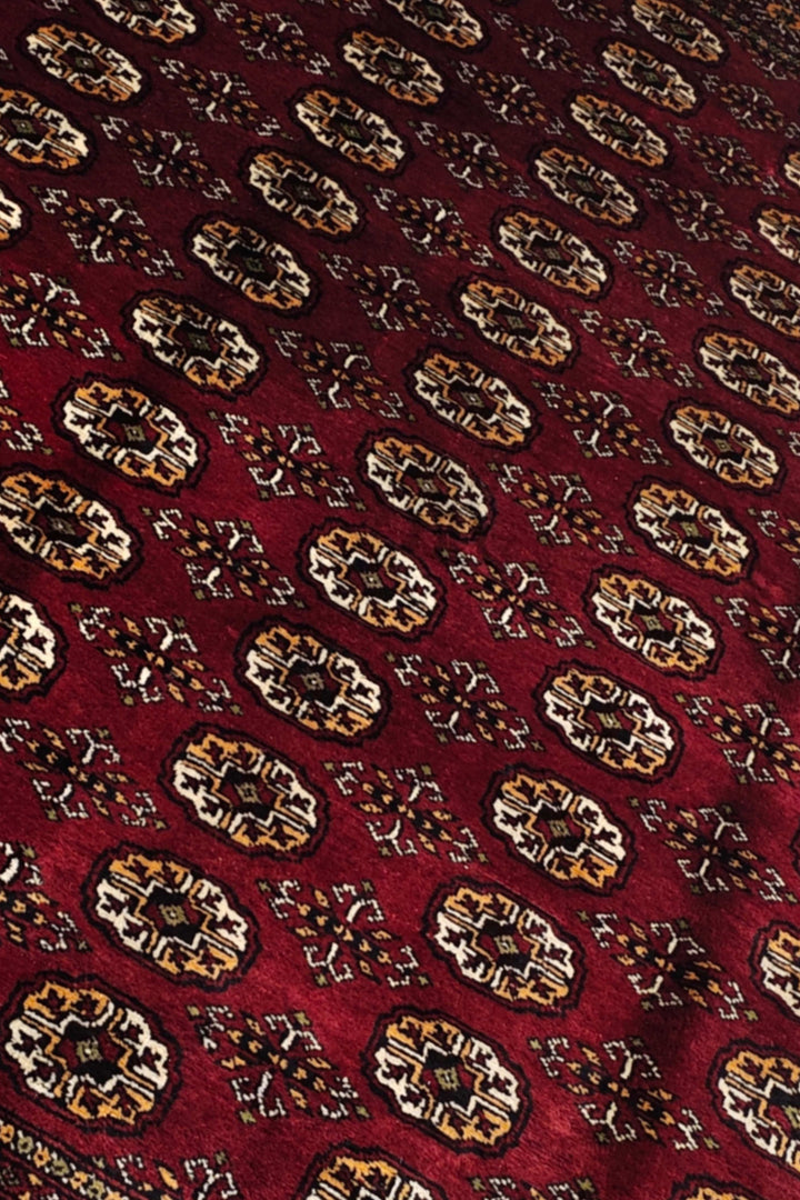 Burgundy Red Turkmen Gül Bokhara Rug, Hand-Knotted Pakistani Wool