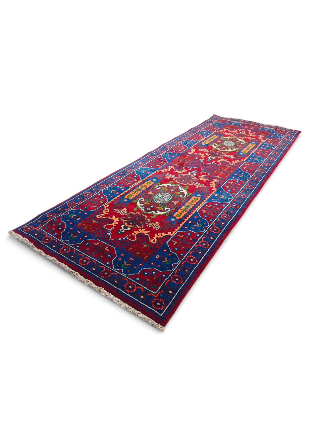 Red and Blue Khan Muhammadi Rug, Hand-Knotted Wool