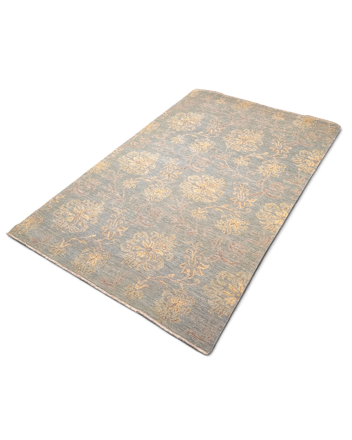 Celadon Blossom Gabbeh, Hand-Knotted Afghan Wool Rug