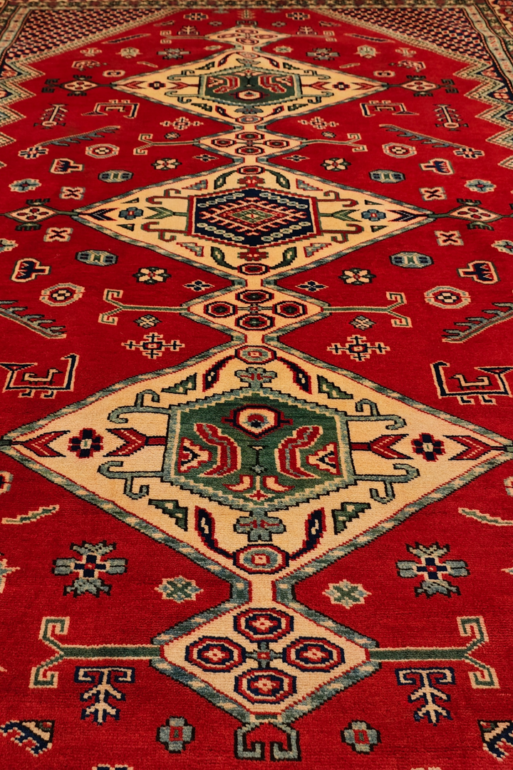 Red &amp; Navy Caucasian Medallion Rug, Hand-Knotted Afghani Sherwan