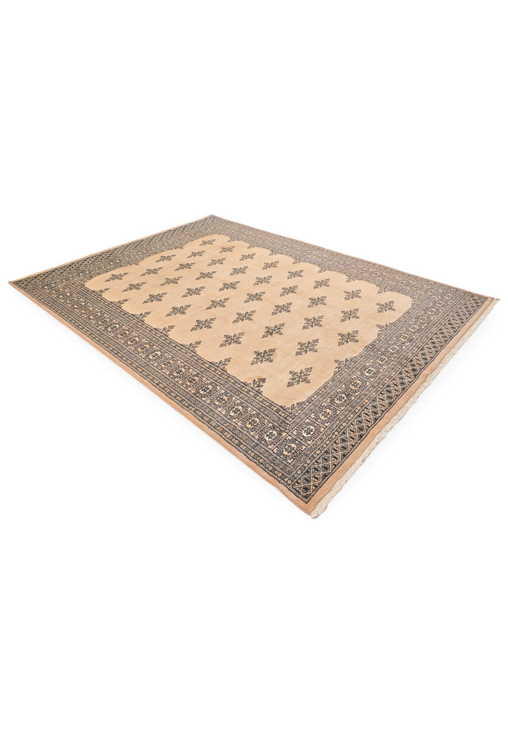 Peach Scattered Cross Bokhara, Hand-Knotted Wool Rug
