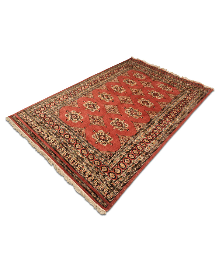 Terracotta Rust Diamond Gül Jaldar Rug, Hand-Knotted Pakistani Wool