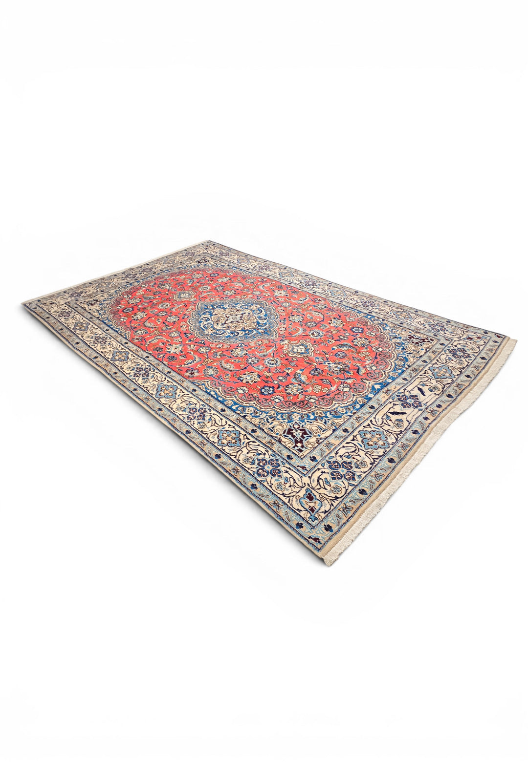 Coral Medallion Persian Nain, Hand-Knotted Wool Rug