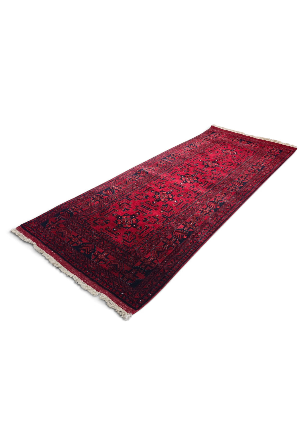 Deep Red Diamond Medallion Khan Muhammadi Rug, Hand-Knotted Wool
