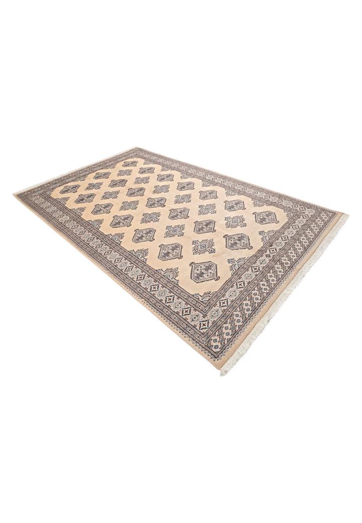 Ivory and Slate Grey Jaldar Diamond Gül, Hand-Knotted Wool Rug