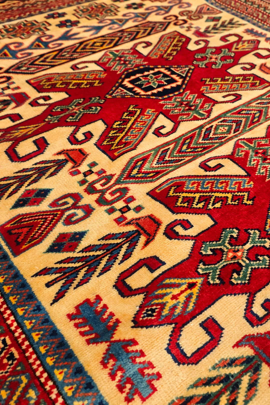 Gold &amp; Red Tribal Star Rug, Hand-Knotted Afghani Sherwan