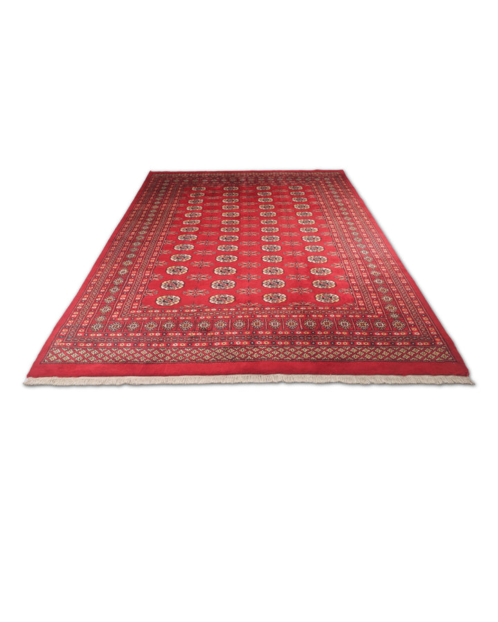 Madder Red and Wheat Gold Turkmen Gül Bokhara, Hand-Knotted Wool Rug