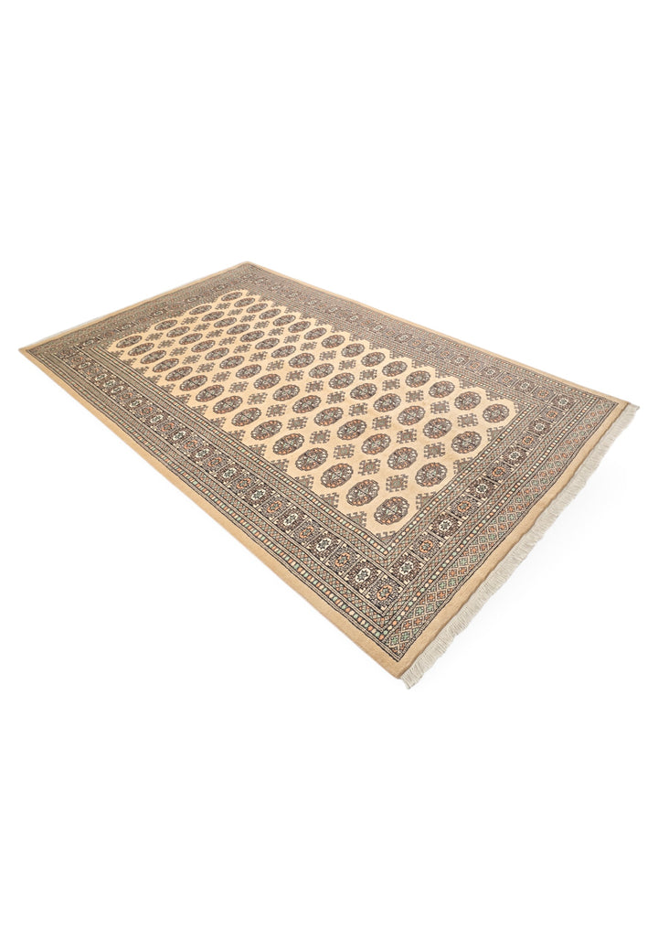 Warm Gold and Espresso Turkmen Gül Bokhara, Hand-Knotted Wool Rug