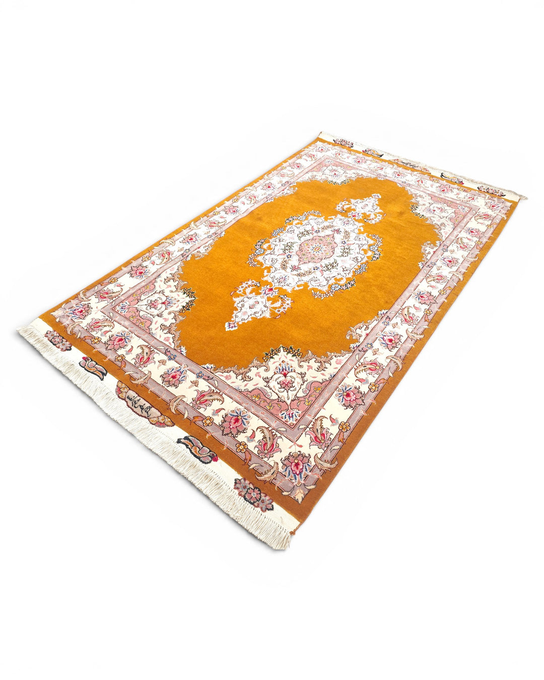 Gold Pakistani Jaldar Accent Rug, Hand-Knotted Wool