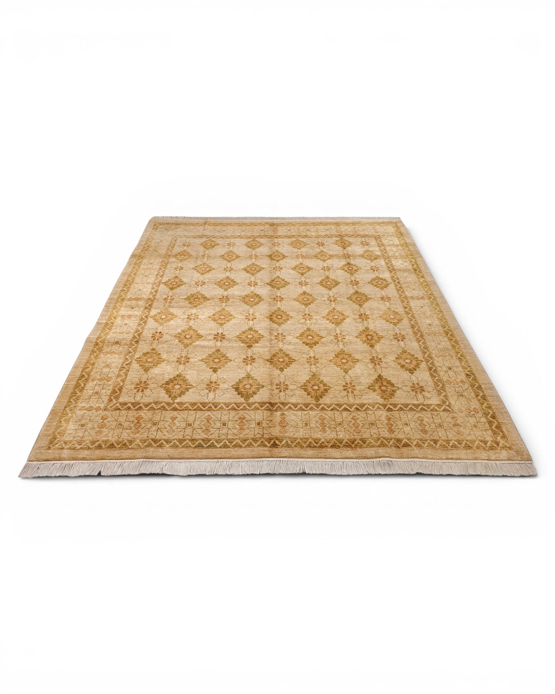 Gold Pakistani Jaldar, Hand-Knotted Wool Rug