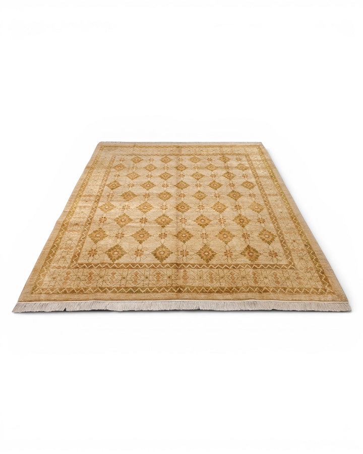 Gold Pakistani Jaldar, Hand-Knotted Wool Rug