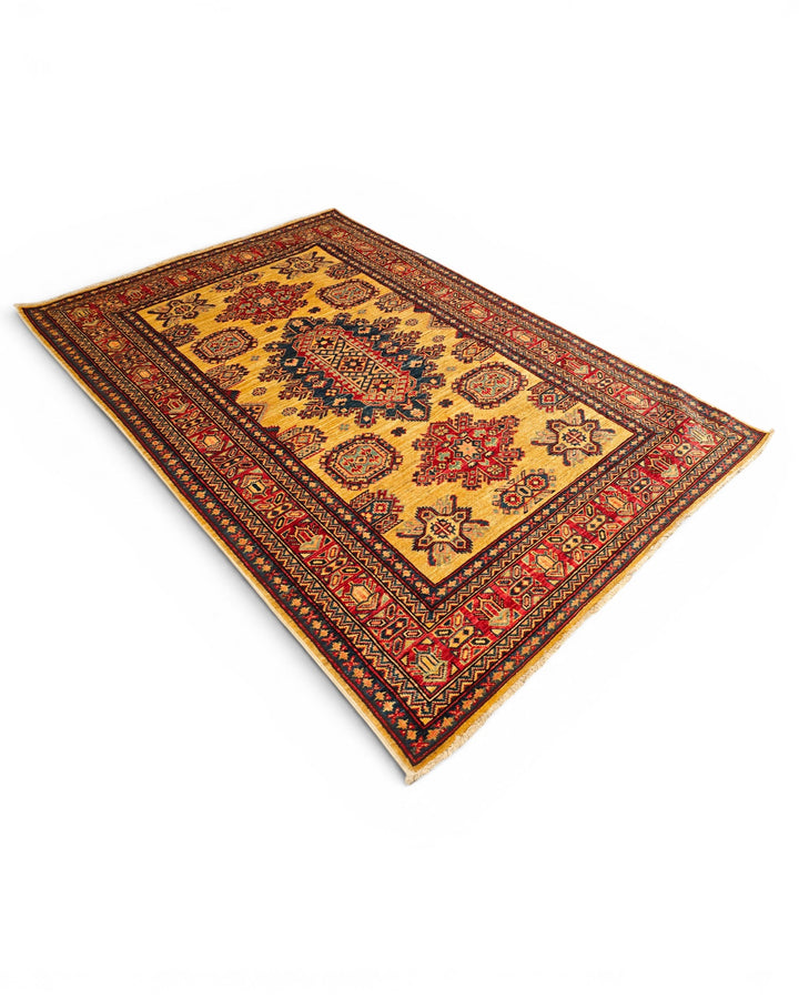 Marigold Tribal Medallion Rug, Hand-Knotted Afghani Sherwan