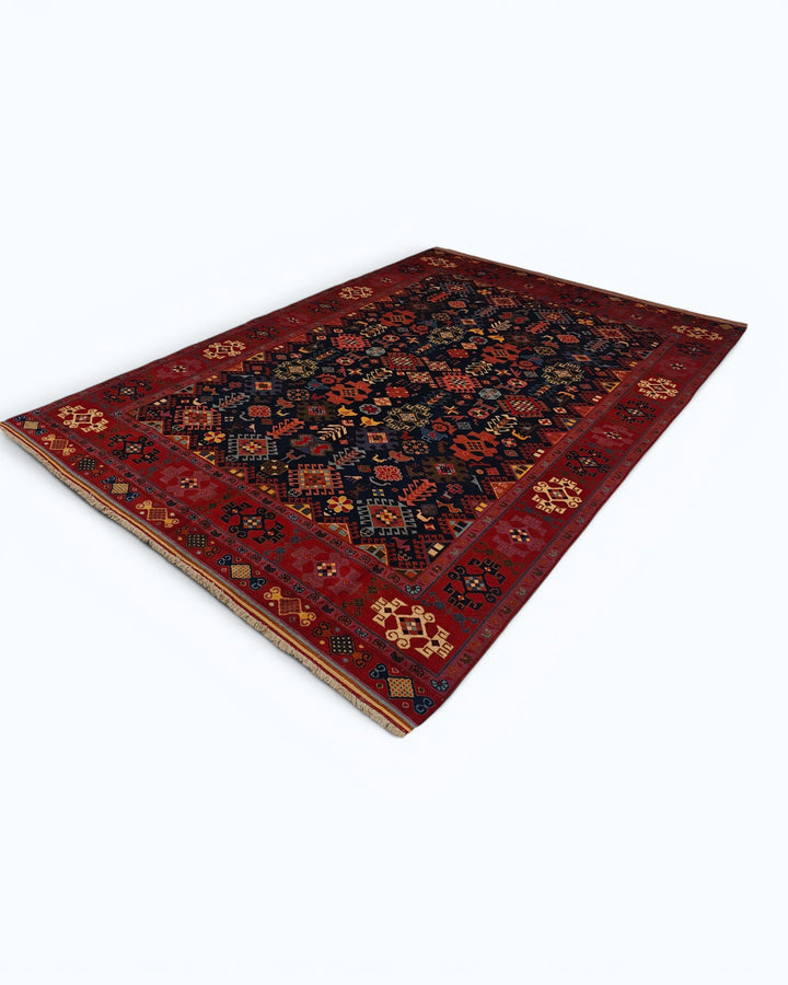 Navy &amp; Red Afshan Rug, Hand-Knotted Afghani Sherwan