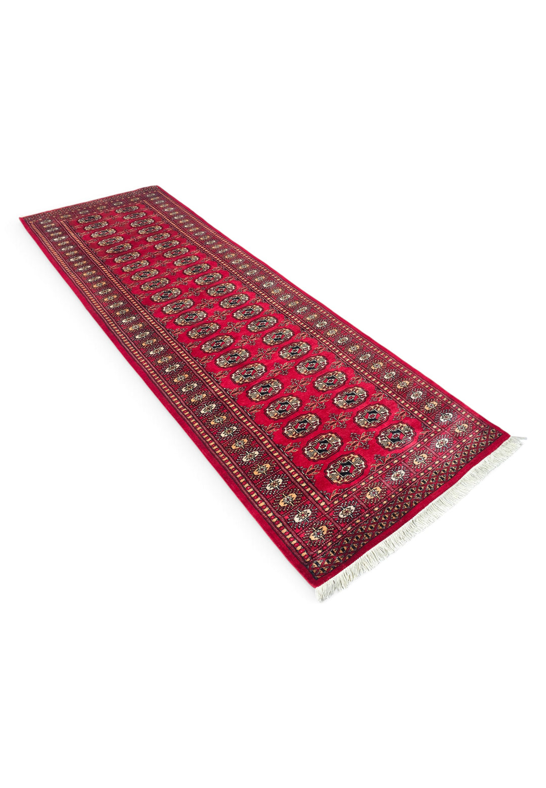 Bright Red and Gold Turkmen Gül Bokhara, Hand-Knotted Wool Rug