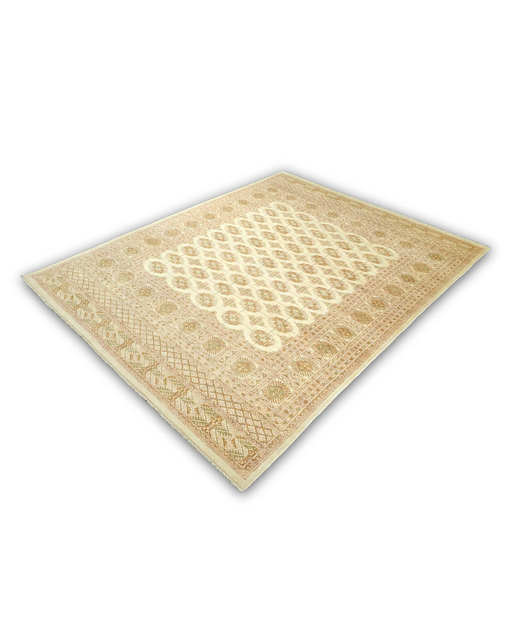 Antique Cream Turkmen Gül Bokhara Rug, Hand-Knotted Pakistani Wool