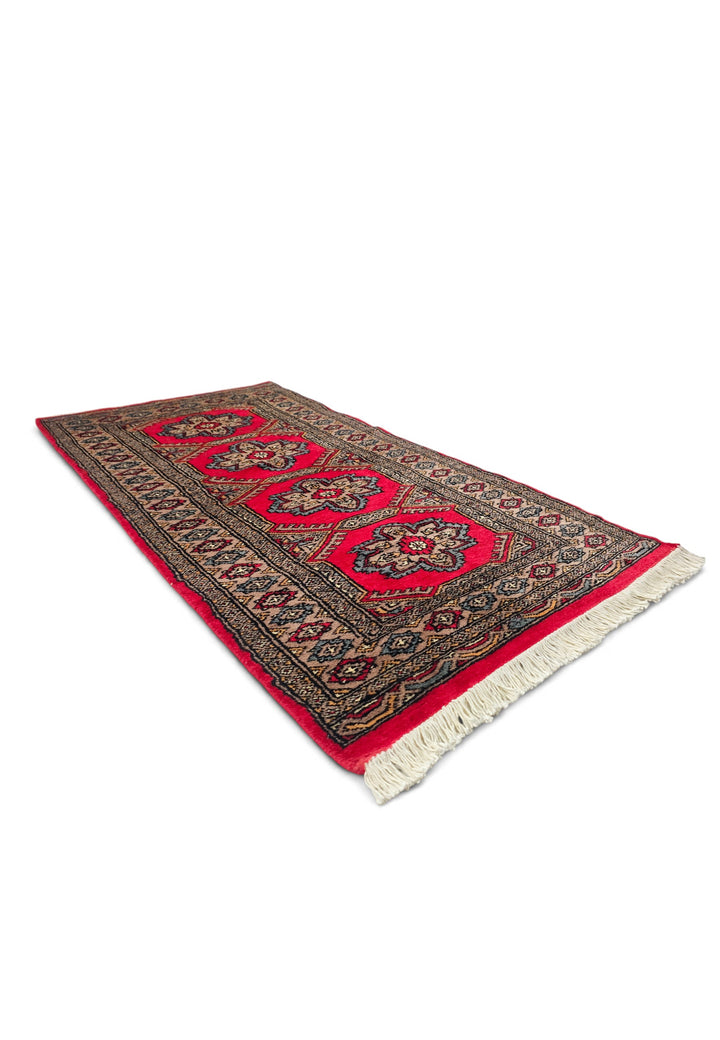Crimson and Taupe Rosette Medallion, Hand-Knotted Wool Rug