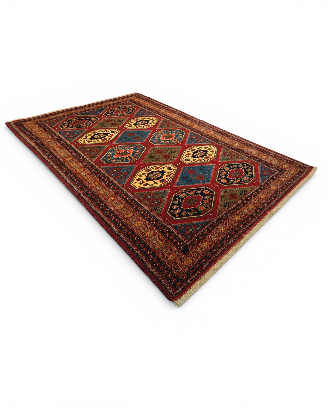 Multicolour Panel Pakistani Jaldar, Hand-Knotted Wool Rug