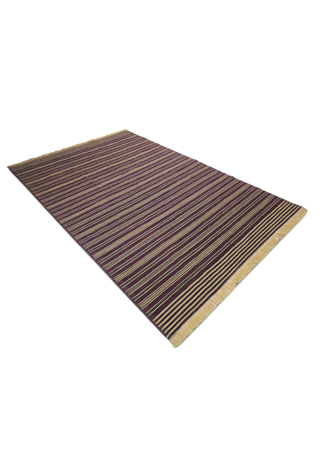 Aubergine and Wheat Striped Kilim, Hand-Woven Wool