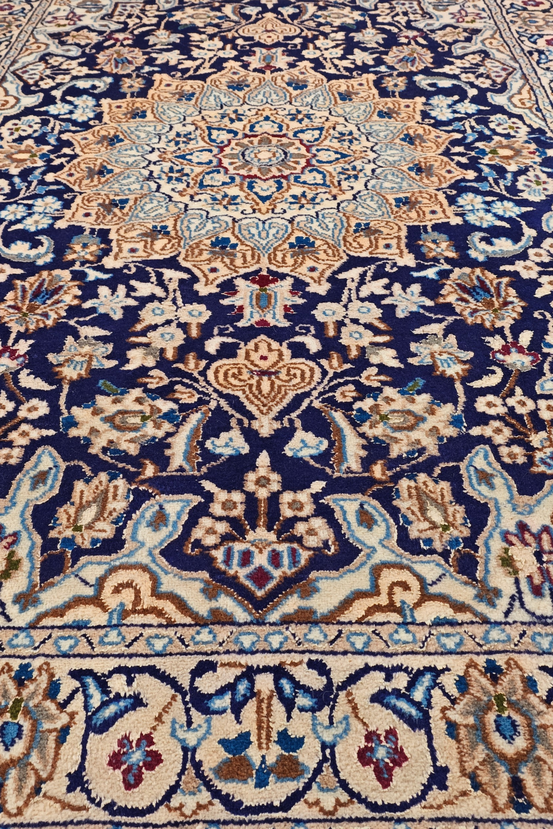 Navy Medallion Persian Nain, Hand-Knotted Wool Rug