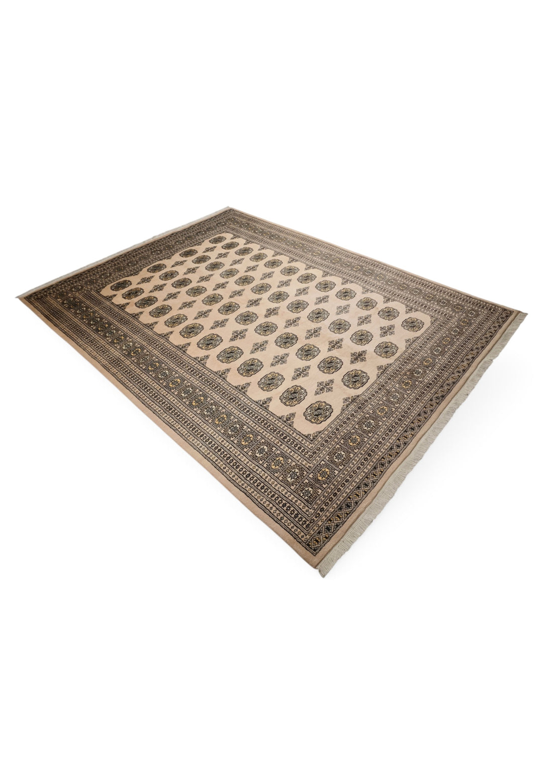 Sand and Espresso Gül and Tree Bokhara, Hand-Knotted Wool Rug (199×265cm)