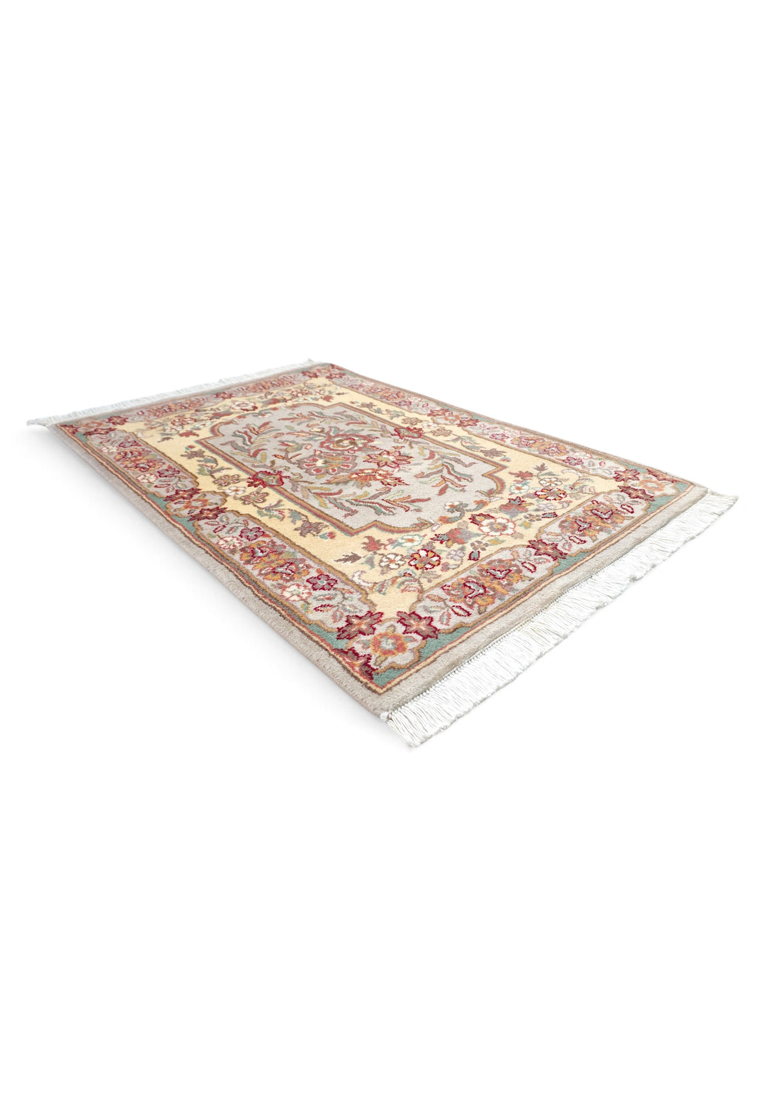 Gold and Grey French Floral Panel, Hand-Knotted Wool Rug