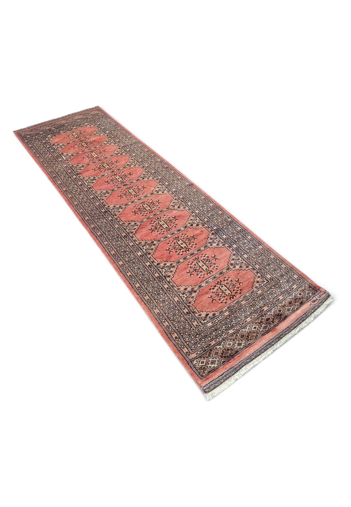 Salmon and Ivory Turkmen Gül Bokhara, Hand-Knotted Wool Rug